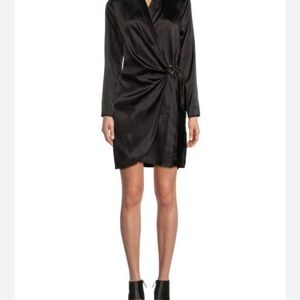 Tash + Sophie Black Satin Wrap Dress Size M NWT $98 Saks Cocktail Evening
